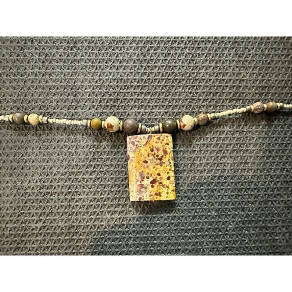 Leopardite Jasper Beaded Necklace Pendant Beads 17" - Picture 6 of 6